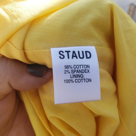 Staud Sophie Dress Yellow Poplin Square Neck 1/2 Sleeve Empire Waist Small - Picture 9 of 9
